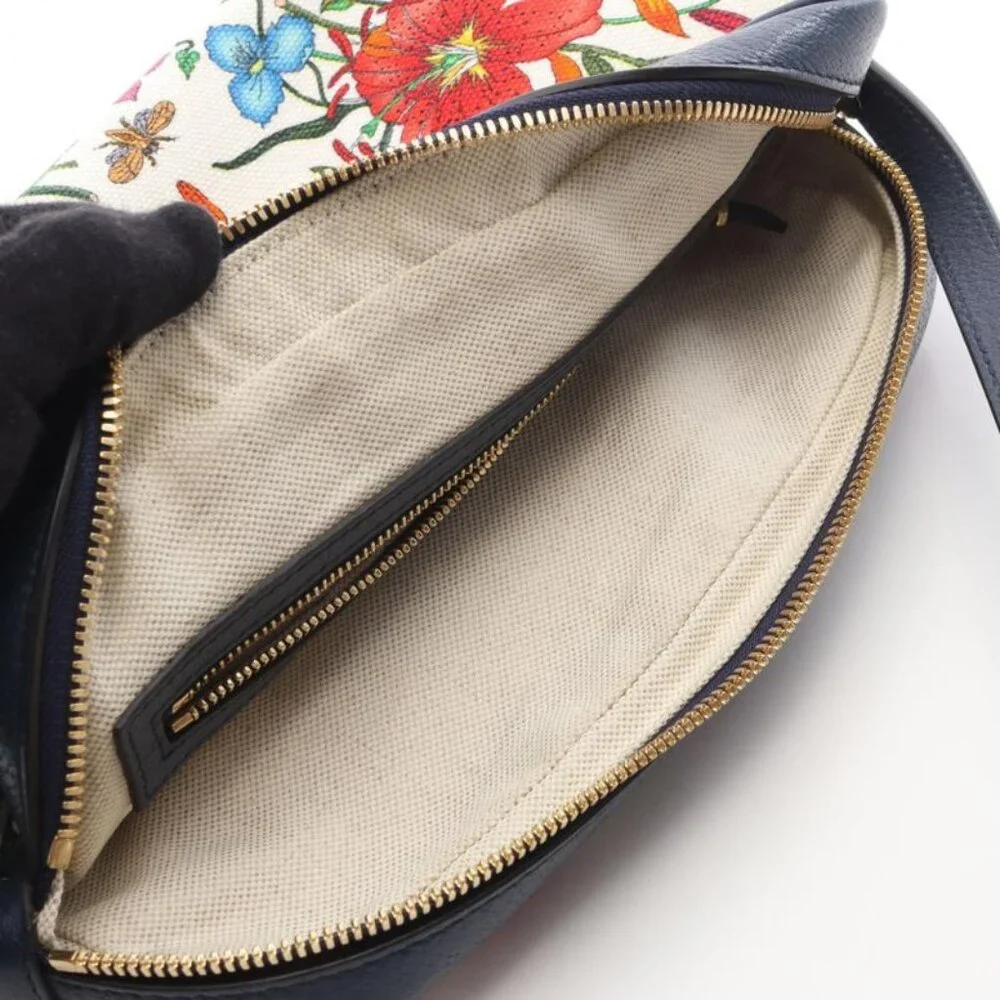 Gucci Shoulder Bag Flora White Navy Multi Floral Print Canvas Leather GG White - Picture 9 of 9